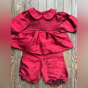 Talbots Kids Red Holiday Silk Baby Outfit